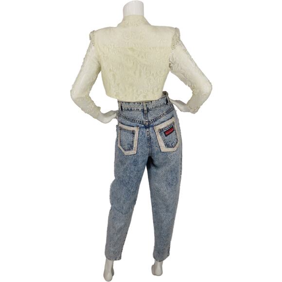 80s Vintage Acid Wash Mom Rocker Grunge High Waisted Glam Rock Denim Jeans 26 - Picture 2 of 11